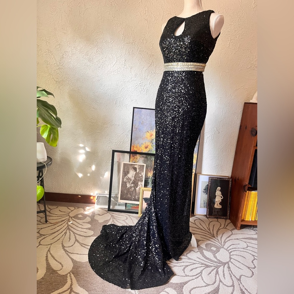 Madison James Black Sequin Prom Dress